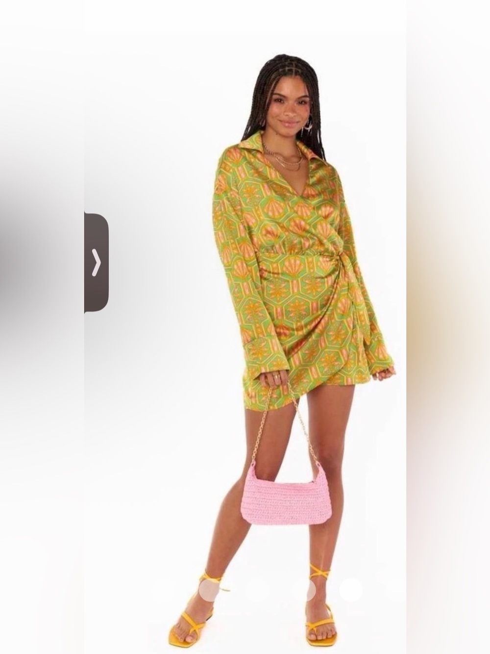 Show Me Your MuMu Green and Orange Geometric Wrap Mini Dress